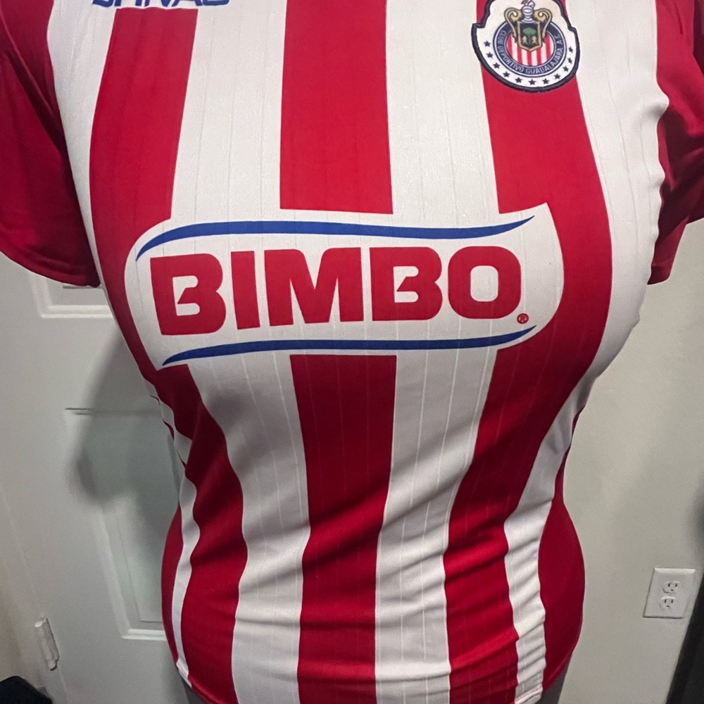 Chivas Mexico Red & White Striped Soccer Jersey - Bimbo Logo